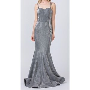 Keisha Metallic Long Formal Evening Gown Prom Gray Dress Size XL